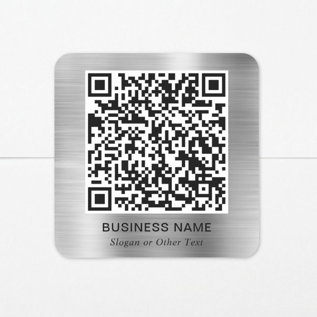 Sticker Carré Code QR Moderne Promotionnel Argenté (Modern QR Code Promotional Silver Square Sticker)