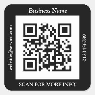 Sticker Carré Code QR Nom du site Web Promo Bus., Noir