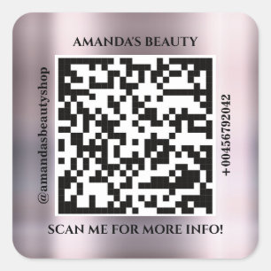 Sticker Carré Code QR Nom promotionnel Contact Adresse Web Rose