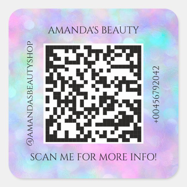Sticker Carré Code QR Nom promotionnel Contact Holographique (Devant)