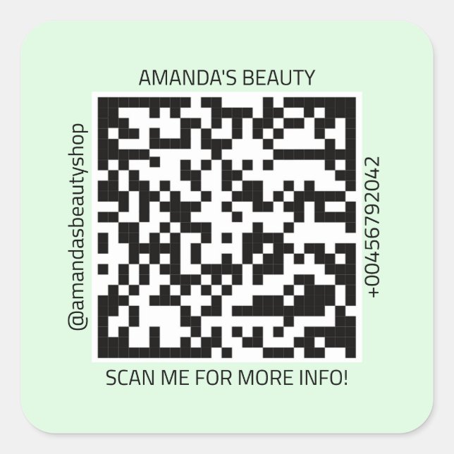 Sticker Carré Code QR Nom promotionnel Contact Web Mint Green (Devant)