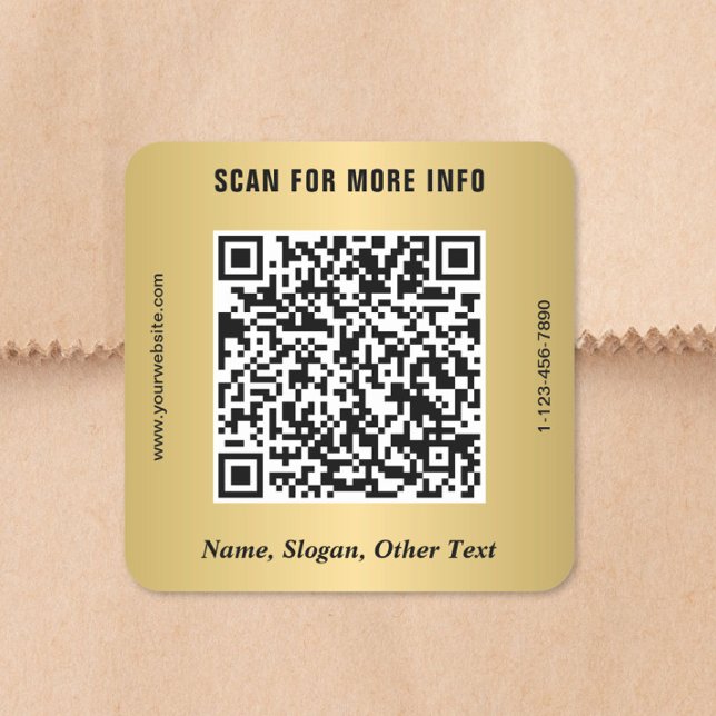 Sticker Carré Code QR Or Entreprise Moderne (Modern Business QR Code Gold Square Sticker)