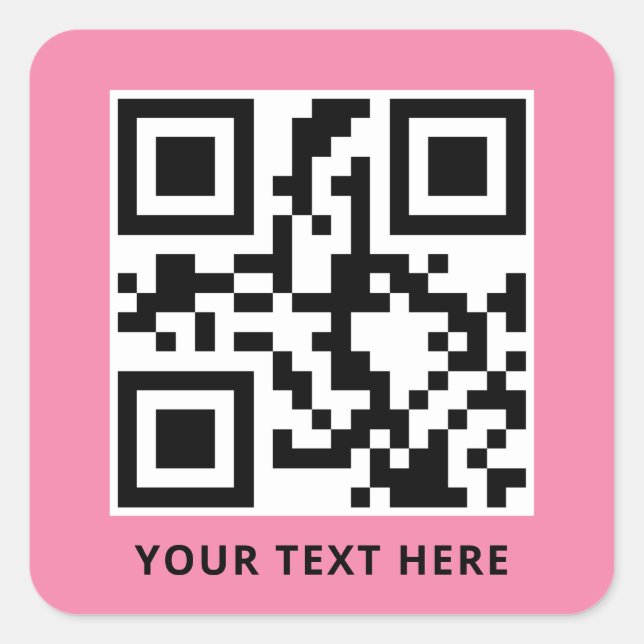 Sticker Carré Code QR personnalisé et promotion du texte rose (Devant)