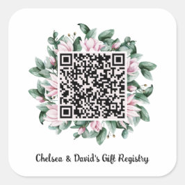Sticker Carré Code QR personnalisé Magnolia Flower Frame Cadeau