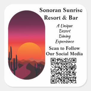 Sticker Carré Code QR personnalisé Restaurant Bar Promotion sur 