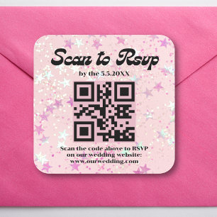 Sticker Carré code qr rsvp écriture rétro rose mariage  