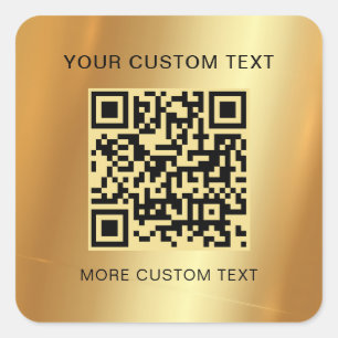 Sticker Carré Code QR scannable de texte personnalisé Or glamour