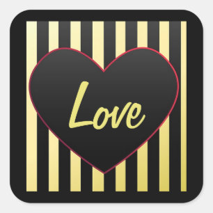 Sticker Carré Coeur "Amour" et rayures