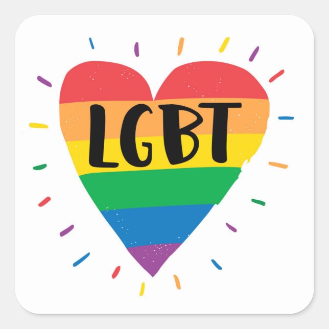 Sticker Carré Coeur arc-en-ciel LGBT (Devant)