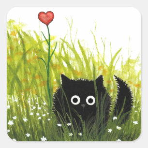Sticker Carré Coeur d'amour de chat noir par Bihrle