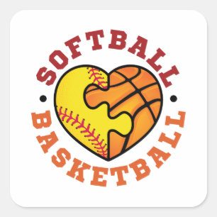Sticker Carré Coeur de basketball de softball