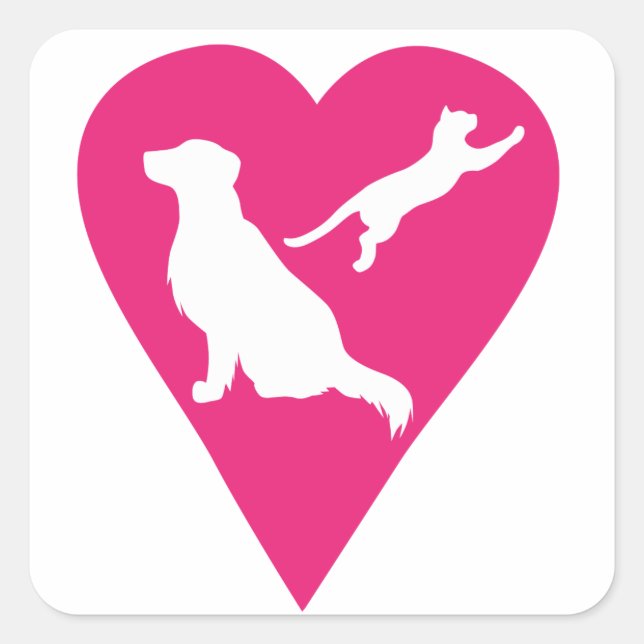 Sticker Carré Coeur de chien et de chat (Devant)