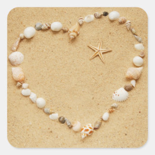 Sticker Carré Coeur de coquillages avec Starfish