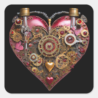 Sticker Carré Cœur de Valentine rubis Streampunk