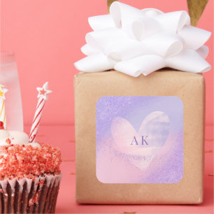 Sticker Carré Cœur dégradé violet rose Monogramme