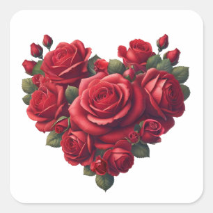 Sticker Carré Coeur des Roses - Art floral romantique