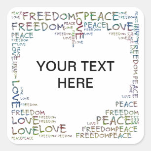 Sticker Carré COEUR - Love Peace Freedom + votre texte