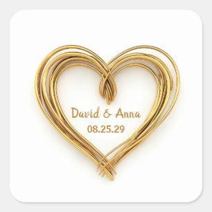 Sticker Carré Coeur mariage Gold câblé sur blanc