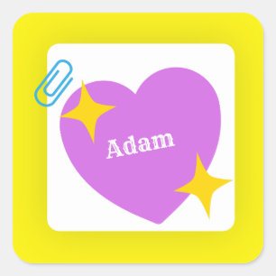 Sticker Carré Coeur mignon pourpre avec nom personnalisable