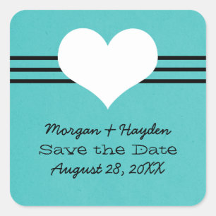 Sticker Carré Coeur moderne Économisez la date Stickers, Aqua