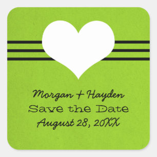 Sticker Carré Coeur moderne Économisez la date Stickers, Vert