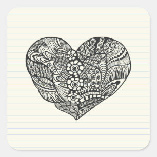 Sticker Carré Coeur noir et blanc