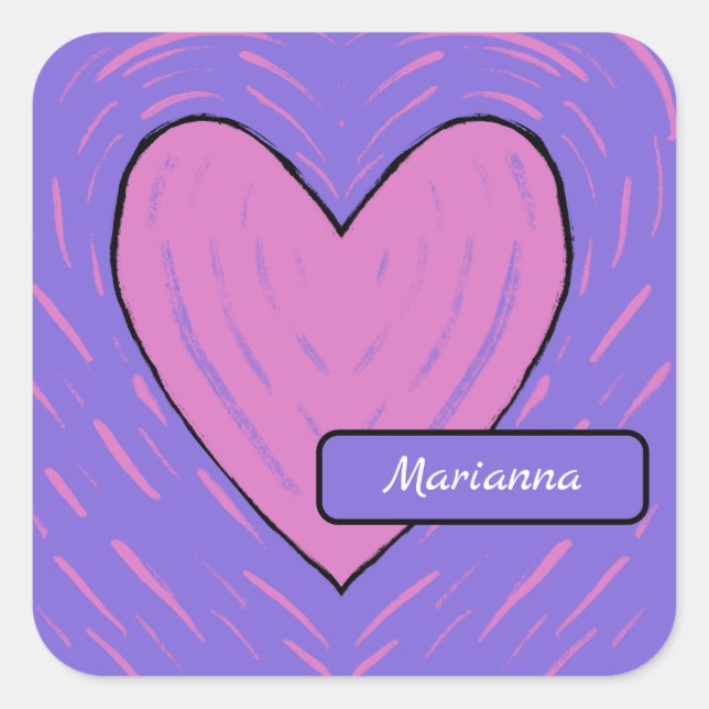Sticker Carré Cœur Patchwork Rose (Devant)