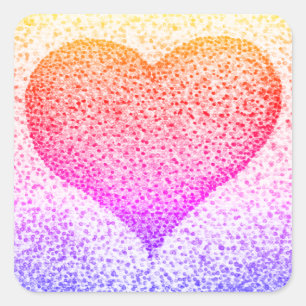 Sticker Carré Coeur Pointillisme rose jaune