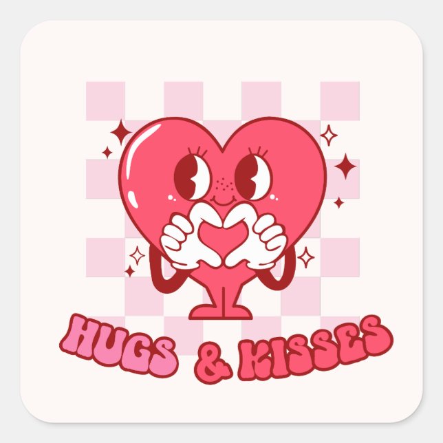 Sticker Carré Coeur rose accolades et baisers (Devant)