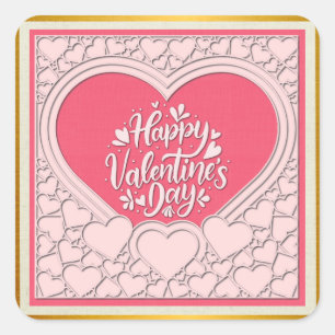 Sticker Carré Cœur Rose Élégant Bonne Saint-Valentin Élégant