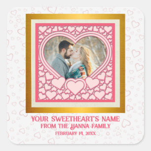 Sticker Carré Cœur Rose Élégant Bonne Saint-Valentin Élégant