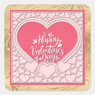 Sticker Carré Cœur Rose Élégant Bonne Saint-Valentin Élégant