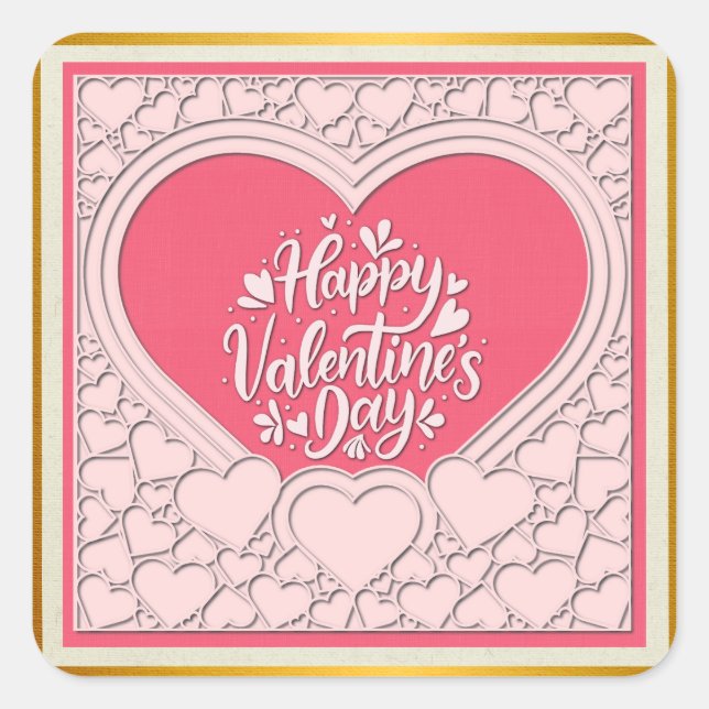 Sticker Carré Cœur Rose Élégant Joyeuse Saint-Valentin Élégant (Devant)