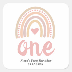 Sticker Carré Coeur rose mignon fille Boho Arc-en-ciel premier a
