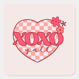Sticker Carré Coeur rose Xoxo Hugs et baisers
