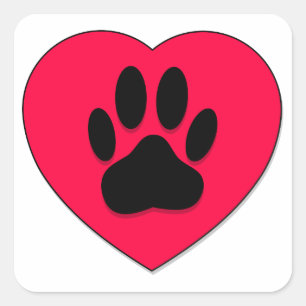 Sticker Carré Coeur rouge avec Empreinte de patte de chien
