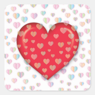 Sticker Carré Coeur rouge avec spectres motif classique ronde