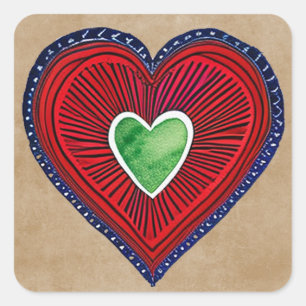 Sticker Carré Coeur rustique Saint-Valentin