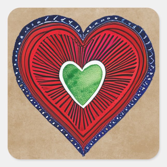 Sticker Carré Coeur rustique Saint-Valentin (Devant)