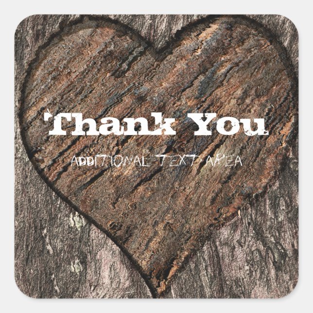 Sticker Carré Coeur sculpté arbre tronc écorce Mariage rustique  (Devant)