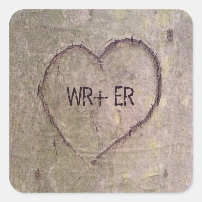 Sticker Carré Coeur sculpté dans un arbre (Devant)