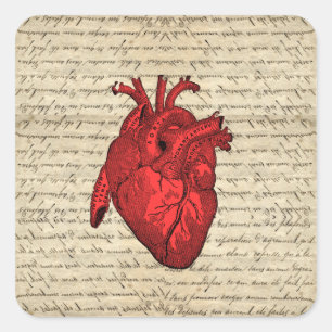 Sticker Carré Coeur vintage rouge