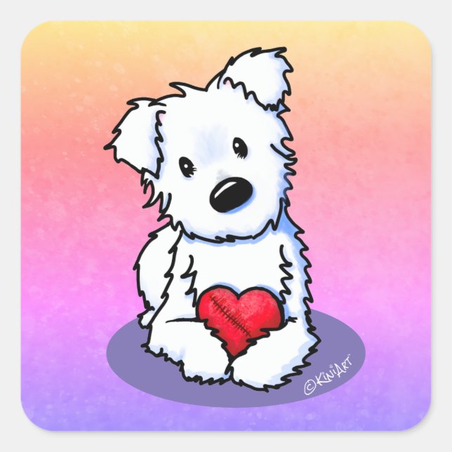 Sticker Carré Coeur Westie KiniArt (Devant)