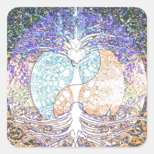 Sticker Carré Coeur, yang de yin, arbre de la vie par Amelia