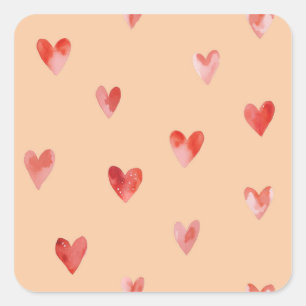 Sticker Carré Cœurs à l'aquarelle motif sans couture