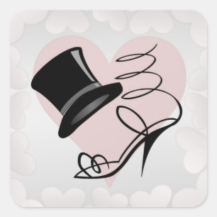 Sticker Carré Coeurs d'argent personnalisés Chapeau noir et talo