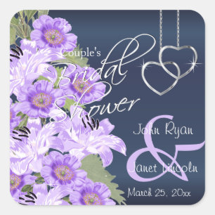 Sticker Carré Coeurs d'argent sur Lavender & Navy Satin