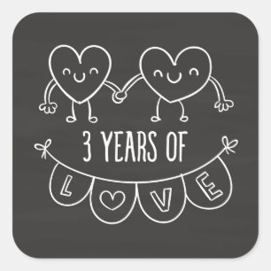 Sticker Carré Coeurs de la calèche cadeau du 3e anniversaire