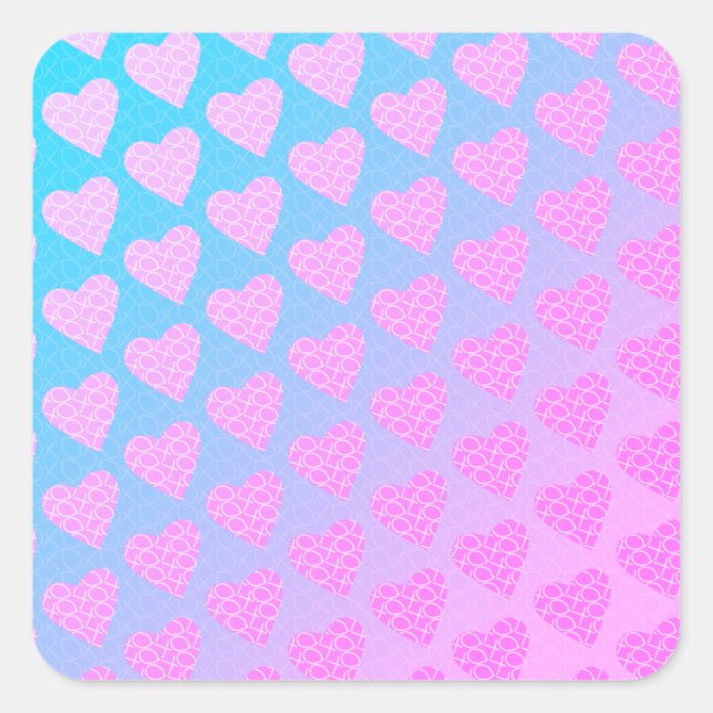 Sticker Carré Coeurs de scintille rose et bleu Valentines (Devant)