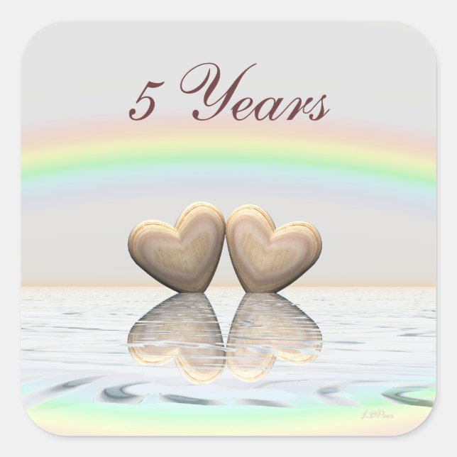 Sticker Carré Coeurs en bois du 5e anniversaire (Devant)